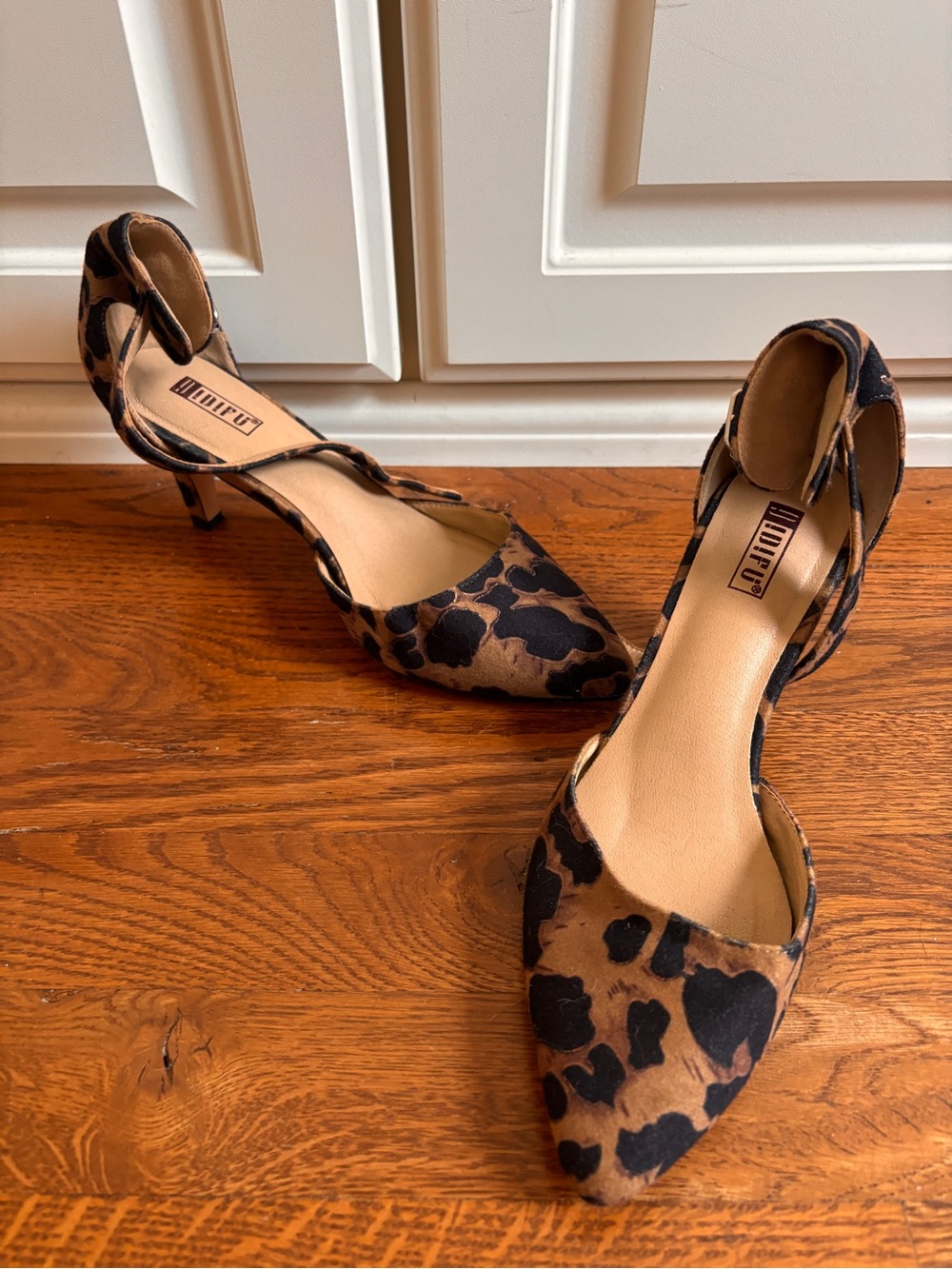 Leopard Print Pointed Toe D'Orsay Heels - Brown/Black